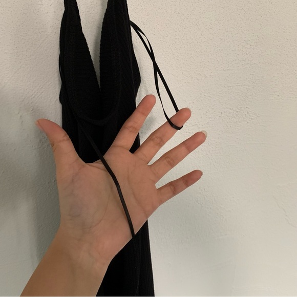 Reformation Hilo Knit Halter Tie Neck Midi Slit Cut Black Rib Faux Wrap Dress XS - Picture 9 of 14